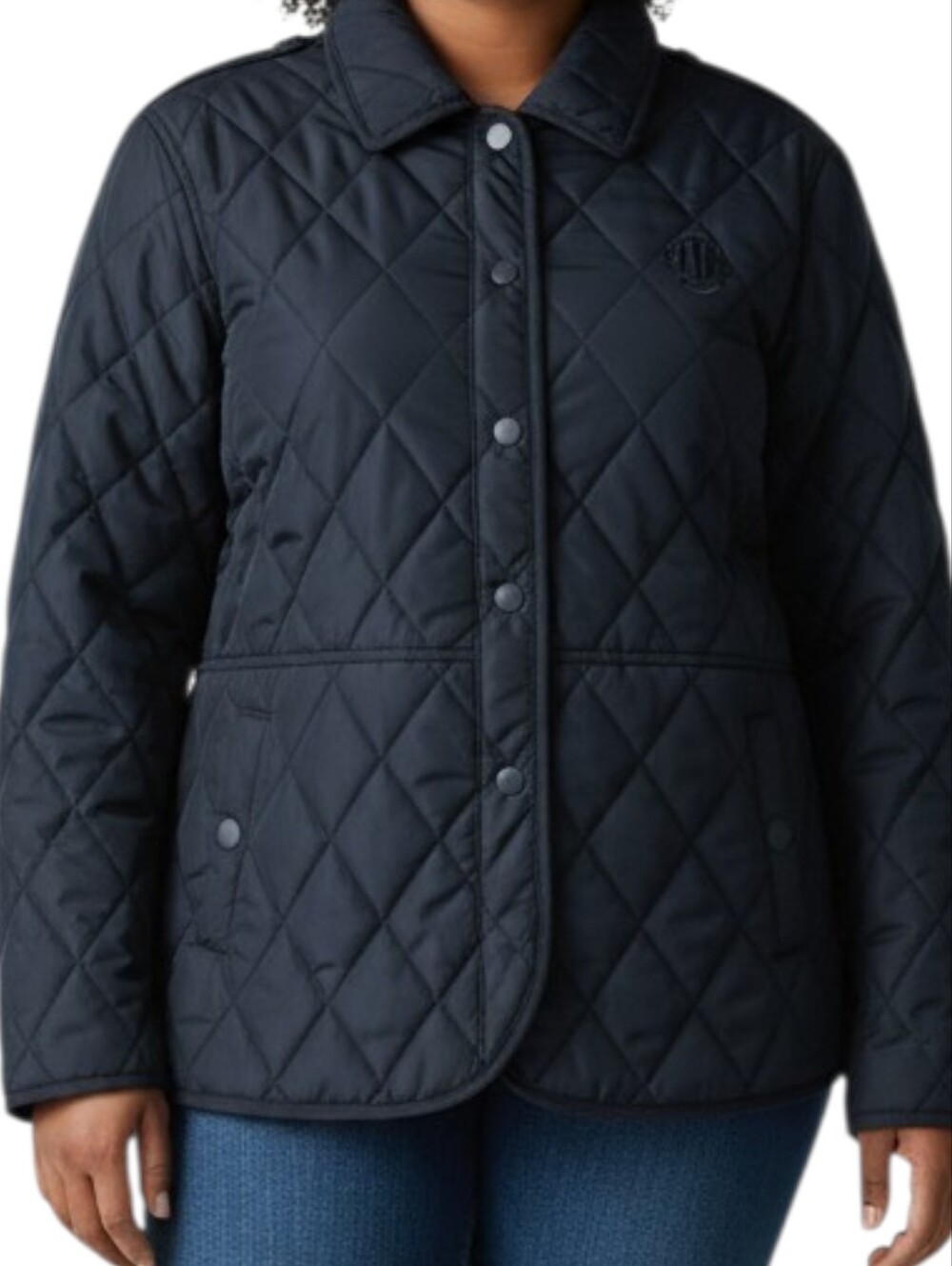 Tommy Hilfiger Diamond Quilted Snap-Front Jacket in navy blue.